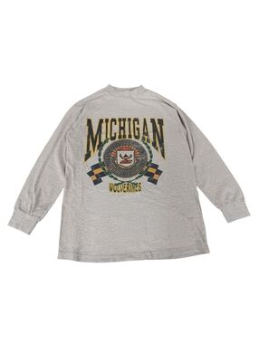 80s Michigan Wolverines Gray Long Sleeve Graphic Tee - L